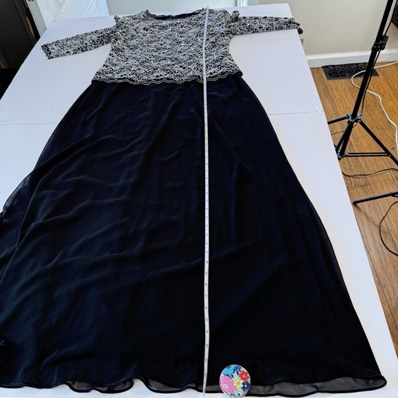 NWT Alex Evenings Black Sequin Lace Chiffon Midi Special Occasion Dress Size 16 - Picture 13 of 14